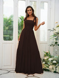 A-Line/Princess Chiffon Ruffles Straps Sleeveless Floor-Length Bridesmaid Dresses Evening Prom Dress