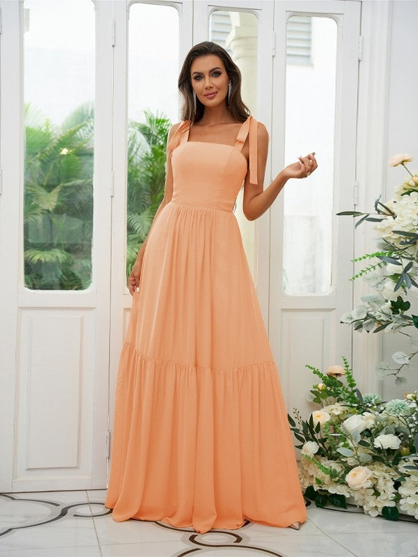 A-Line/Princess Chiffon Ruffles Straps Sleeveless Floor-Length Bridesmaid Dresses Evening Prom Dress