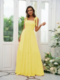 A-Line/Princess Chiffon Ruffles Straps Sleeveless Floor-Length Bridesmaid Dresses Evening Prom Dress