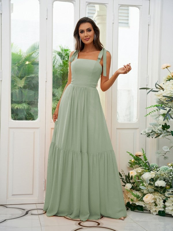 A-Line/Princess Chiffon Ruffles Straps Sleeveless Floor-Length Bridesmaid Dresses Evening Prom Dress