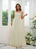 A-Line/Princess Chiffon Ruffles Straps Sleeveless Floor-Length Bridesmaid Dresses Evening Prom Dress