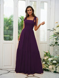 A-Line/Princess Chiffon Ruffles Straps Sleeveless Floor-Length Bridesmaid Dresses Evening Prom Dress