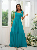 A-Line/Princess Chiffon Ruffles Straps Sleeveless Floor-Length Bridesmaid Dresses Evening Prom Dress