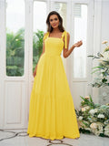 A-Line/Princess Chiffon Ruffles Straps Sleeveless Floor-Length Bridesmaid Dresses Evening Prom Dress