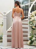 A-Line/Princess Silk like Satin Ruffles V-neck Sleeveless Floor-Length Bridesmaid Dresses Evening Dress
