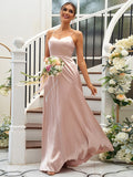A-Line/Princess Silk like Satin Ruffles V-neck Sleeveless Floor-Length Bridesmaid Dresses Evening Dress