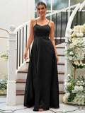A-Line/Princess Silk like Satin Ruffles V-neck Sleeveless Floor-Length Bridesmaid Dresses Evening Dress