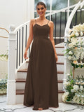 A-Line/Princess Silk like Satin Ruffles V-neck Sleeveless Floor-Length Bridesmaid Dresses Evening Dress