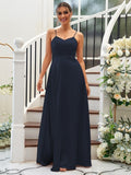 A-Line/Princess Silk like Satin Ruffles V-neck Sleeveless Floor-Length Bridesmaid Dresses Evening Dress