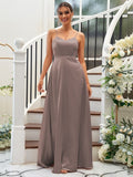 A-Line/Princess Silk like Satin Ruffles V-neck Sleeveless Floor-Length Bridesmaid Dresses Evening Dress