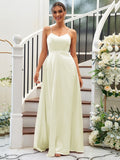A-Line/Princess Silk like Satin Ruffles V-neck Sleeveless Floor-Length Bridesmaid Dresses Evening Dress