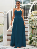 A-Line/Princess Silk like Satin Ruffles V-neck Sleeveless Floor-Length Bridesmaid Dresses Evening Dress
