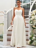 A-Line/Princess Silk like Satin Ruffles V-neck Sleeveless Floor-Length Bridesmaid Dresses Evening Dress