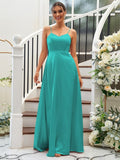 A-Line/Princess Silk like Satin Ruffles V-neck Sleeveless Floor-Length Bridesmaid Dresses Evening Dress