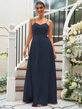 A-Line/Princess Silk like Satin Ruffles V-neck Sleeveless Floor-Length Bridesmaid Dresses Evening Dress