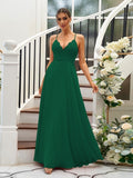 A-Line/Princess Chiffon Lace V-neck Sleeveless Floor-Length Bridesmaid Dresses Evening Prom Dress