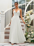 A-Line/Princess Chiffon Lace V-neck Sleeveless Floor-Length Bridesmaid Dresses Evening Prom Dress