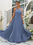 A-Linie/Princess-Linie Chiffon Rüschen Neckholder Ärmellos Bodenlang Brautjungfernkleider Abendkleid