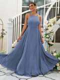 A-Linie/Princess-Linie Chiffon Rüschen Neckholder Ärmellos Bodenlang Brautjungfernkleider Abendkleid