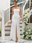 A-Line/Princess Silk like Satin Ruffles Spaghetti Straps Sleeveless Floor-Length Bridesmaid Dresses Evening Dress