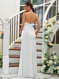 A-Line/Princess Silk like Satin Ruffles Spaghetti Straps Sleeveless Floor-Length Bridesmaid Dresses Evening Dress