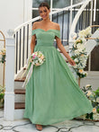 A-Line/Princess Chiffon Ruffles Off-the-Shoulder Sleeveless Floor-Length Bridesmaid Dresses Evening Dress