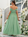 A-Line/Princess Chiffon Ruffles Off-the-Shoulder Sleeveless Floor-Length Bridesmaid Dresses Evening Dress