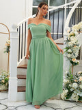 A-Line/Princess Chiffon Ruffles Off-the-Shoulder Sleeveless Floor-Length Bridesmaid Dresses Evening Dress