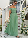 A-Line/Princess Chiffon Ruffles Off-the-Shoulder Sleeveless Floor-Length Bridesmaid Dresses Evening Dress
