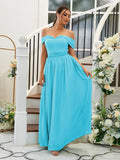 A-Line/Princess Chiffon Ruffles Off-the-Shoulder Sleeveless Floor-Length Bridesmaid Dresses Evening Dress