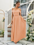 A-Line/Princess Chiffon Ruffles Off-the-Shoulder Sleeveless Floor-Length Bridesmaid Dresses Evening Dress