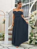 A-Line/Princess Chiffon Ruffles Off-the-Shoulder Sleeveless Floor-Length Bridesmaid Dresses Evening Dress