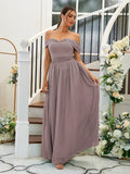A-Line/Princess Chiffon Ruffles Off-the-Shoulder Sleeveless Floor-Length Bridesmaid Dresses Evening Dress