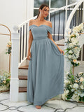 A-Line/Princess Chiffon Ruffles Off-the-Shoulder Sleeveless Floor-Length Bridesmaid Dresses Evening Dress
