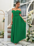 A-Line/Princess Chiffon Ruffles Off-the-Shoulder Sleeveless Floor-Length Bridesmaid Dresses Evening Dress