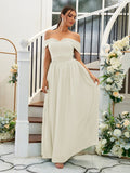 A-Line/Princess Chiffon Ruffles Off-the-Shoulder Sleeveless Floor-Length Bridesmaid Dresses Evening Dress