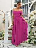 A-Line/Princess Chiffon Ruffles Off-the-Shoulder Sleeveless Floor-Length Bridesmaid Dresses Evening Dress