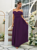 A-Line/Princess Chiffon Ruffles Off-the-Shoulder Sleeveless Floor-Length Bridesmaid Dresses Evening Dress
