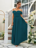 A-Line/Princess Chiffon Ruffles Off-the-Shoulder Sleeveless Floor-Length Bridesmaid Dresses Evening Dress
