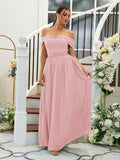 A-Line/Princess Chiffon Ruffles Off-the-Shoulder Sleeveless Floor-Length Bridesmaid Dresses Evening Dress
