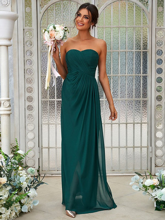 A-Line/Princess Chiffon Ruffles Sweetheart Sleeveless Floor-Length Bridesmaid Dresses Evening Dress