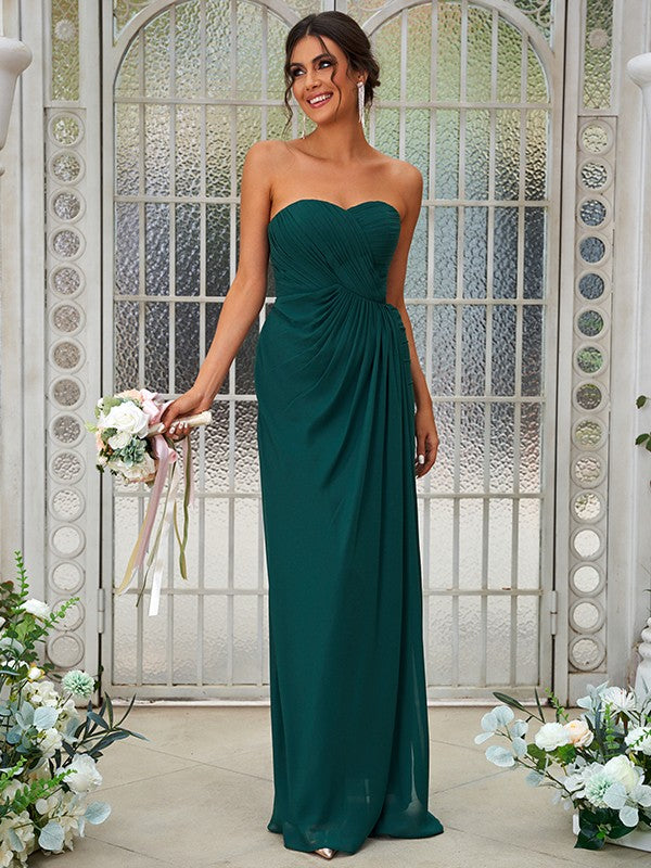 A-Line/Princess Chiffon Ruffles Sweetheart Sleeveless Floor-Length Bridesmaid Dresses Evening Dress