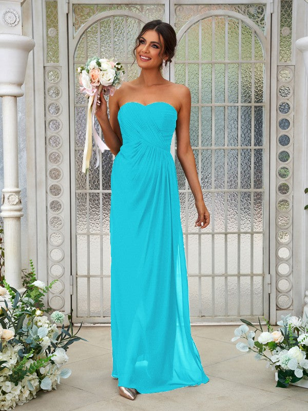 A-Line/Princess Chiffon Ruffles Sweetheart Sleeveless Floor-Length Bridesmaid Dresses Evening Dress