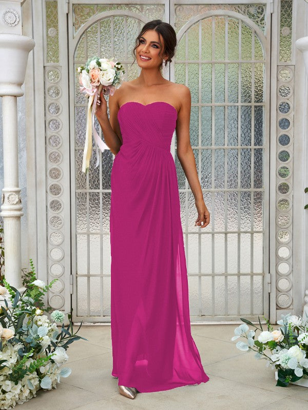 A-Line/Princess Chiffon Ruffles Sweetheart Sleeveless Floor-Length Bridesmaid Dresses Evening Dress