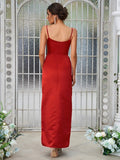 Sheath/Column Satin Ruched Spaghetti Straps Sleeveless Ankle-Length Bridesmaid Dresses Evening Dress