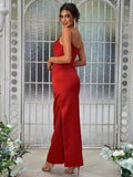 Sheath/Column Satin Ruched Spaghetti Straps Sleeveless Ankle-Length Bridesmaid Dresses Evening Dress