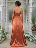 A-Line/Princess Silk like Satin Ruched Sweetheart Sleeveless Sweep/Brush Train Bridesmaid Dresses Evening Dress