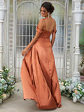 A-Line/Princess Silk like Satin Ruched Sweetheart Sleeveless Sweep/Brush Train Bridesmaid Dresses Evening Dress