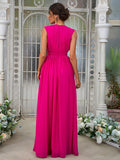 A-Line/Princess Chiffon Ruffles V-neck Sleeveless Floor-Length Bridesmaid Dresses	Evening Prom Dress