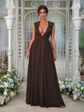 A-Line/Princess Chiffon Ruffles V-neck Sleeveless Floor-Length Bridesmaid Dresses	Evening Prom Dress